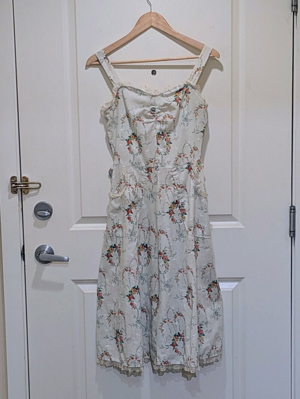 EUC Handmade 4 Light Cotton Floral Eyelet Lace Trimmed Fit and Flare  Dress